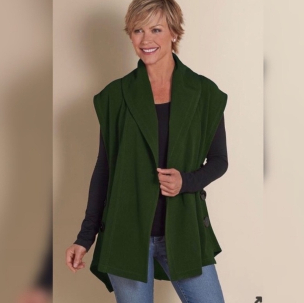 NWT Soft Surroundings Deep Green Mesa Button Vest Size Small